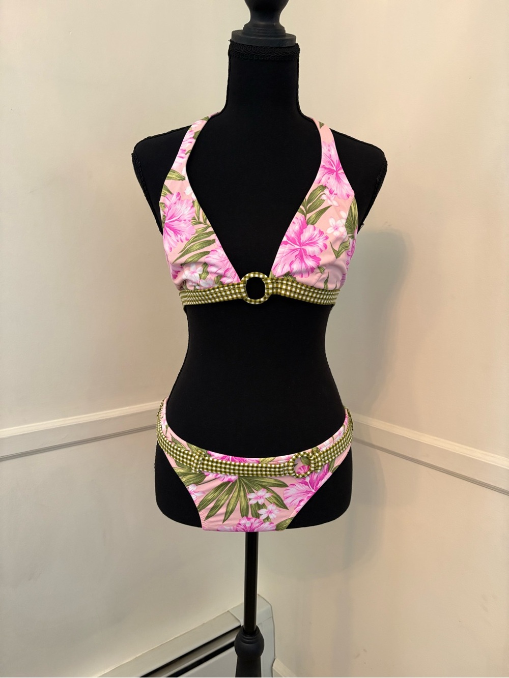 Venus 2 Piece Halter Bikini Swimsuit- Tropical Floral Print-Top C Cup-Bottom M